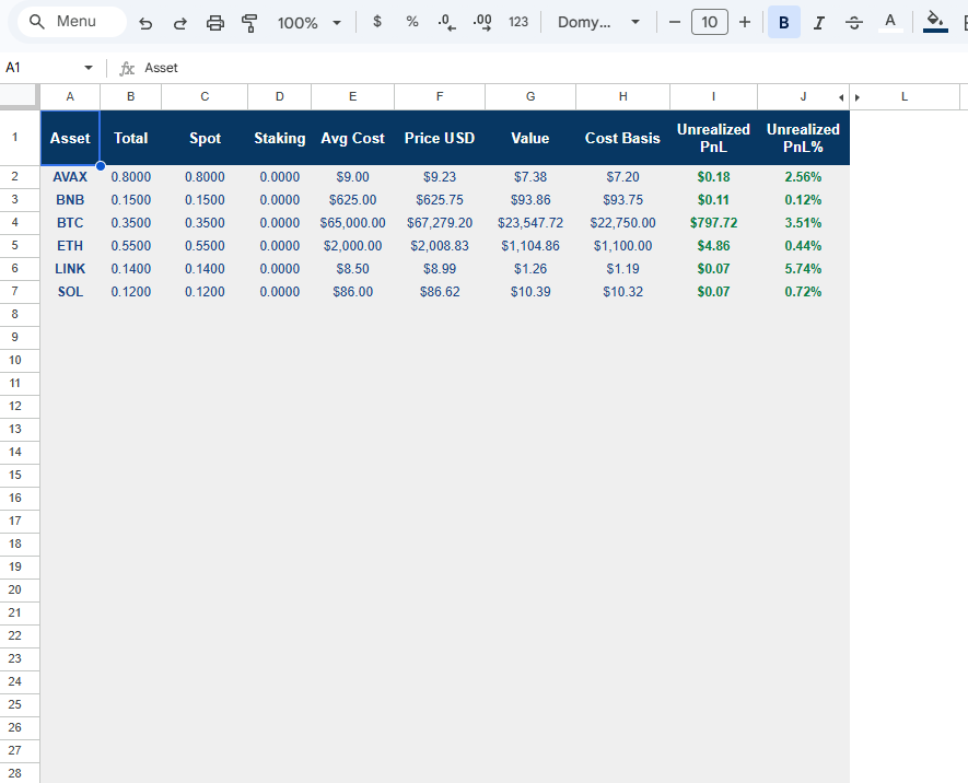 Holdings screenshot
